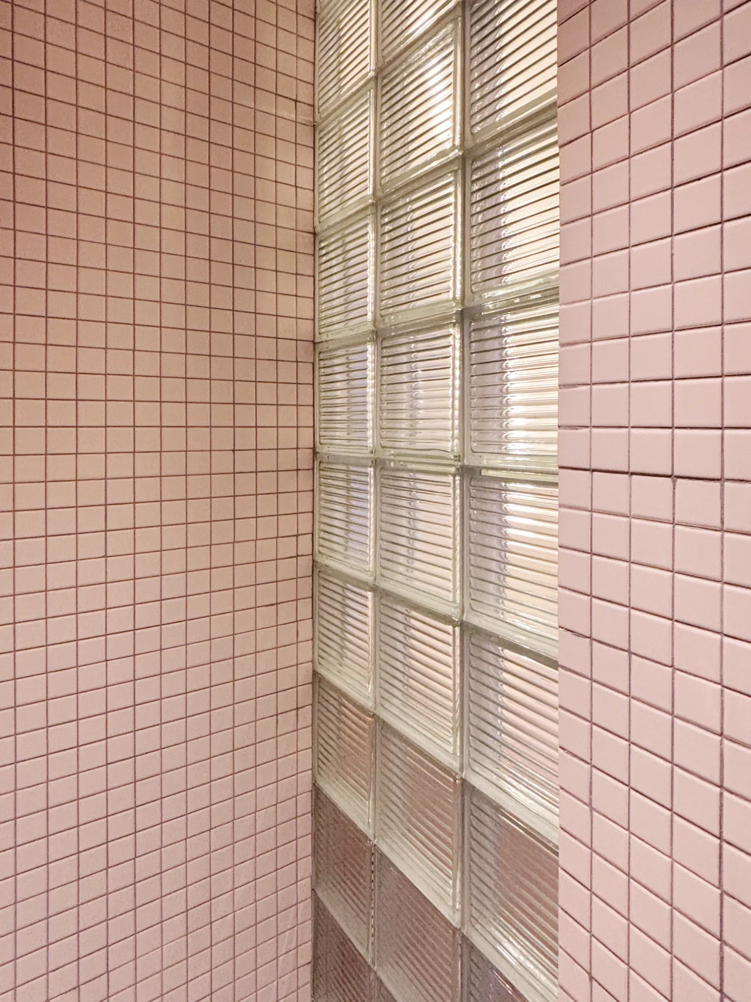 pavés de vidrio y azulejo rosa